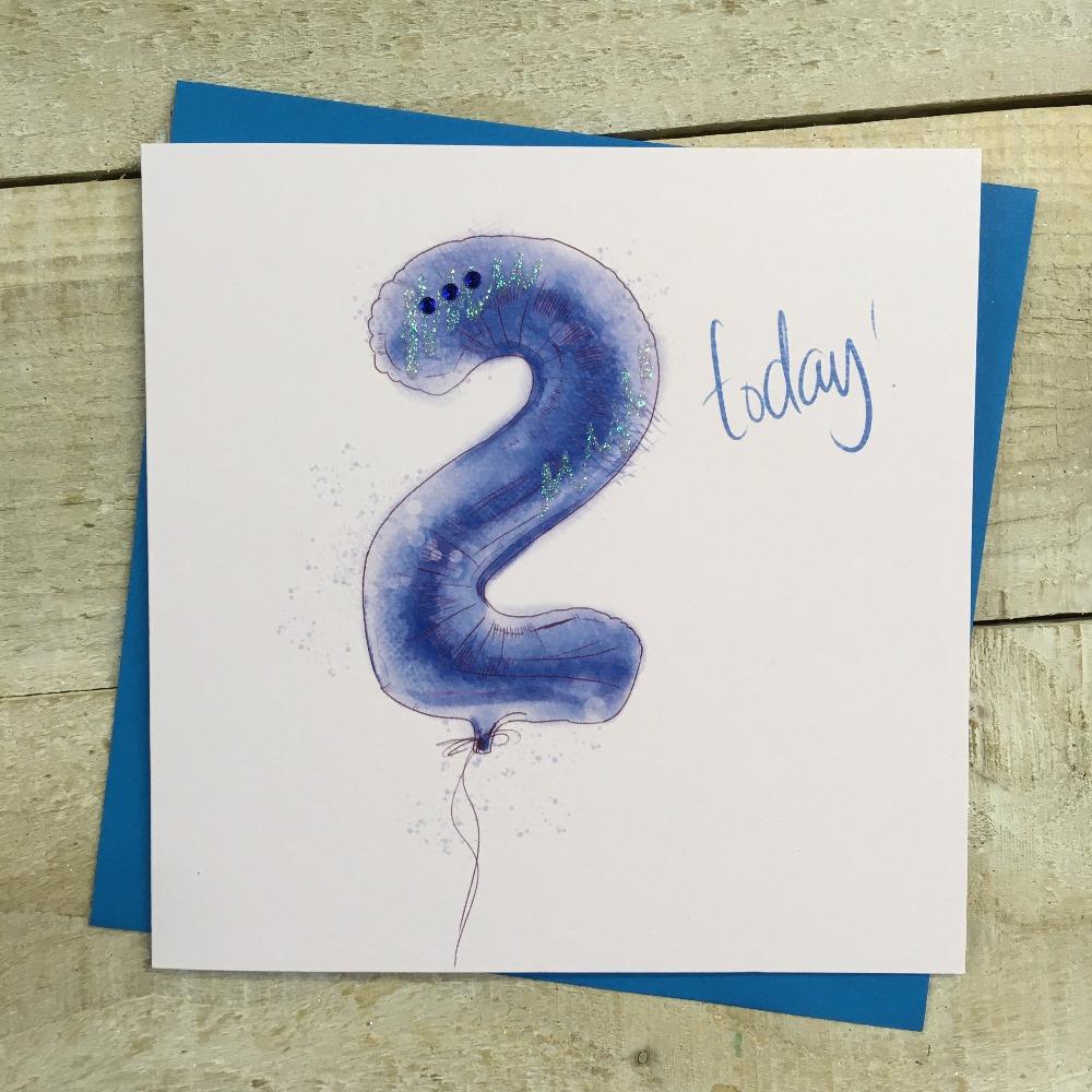 Birthday Card - Age 2 / '2 Today!' & Blue '2' Balloon
