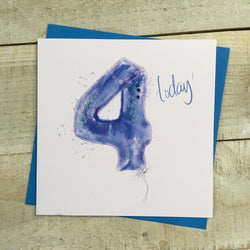 Birthday Card - Age 4 / '4 Today!' & Blue '4' Balloon