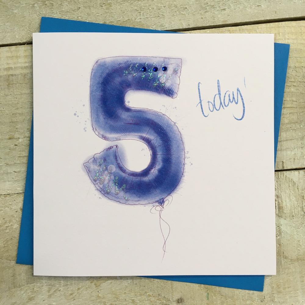 Birthday Card - Age 5 / '5 Today!' & Blue '5' Balloon