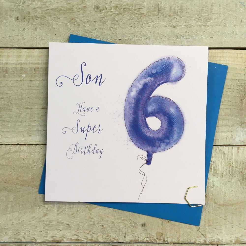 Birthday Card - Age 6 / Son / Blue '6' Balloon