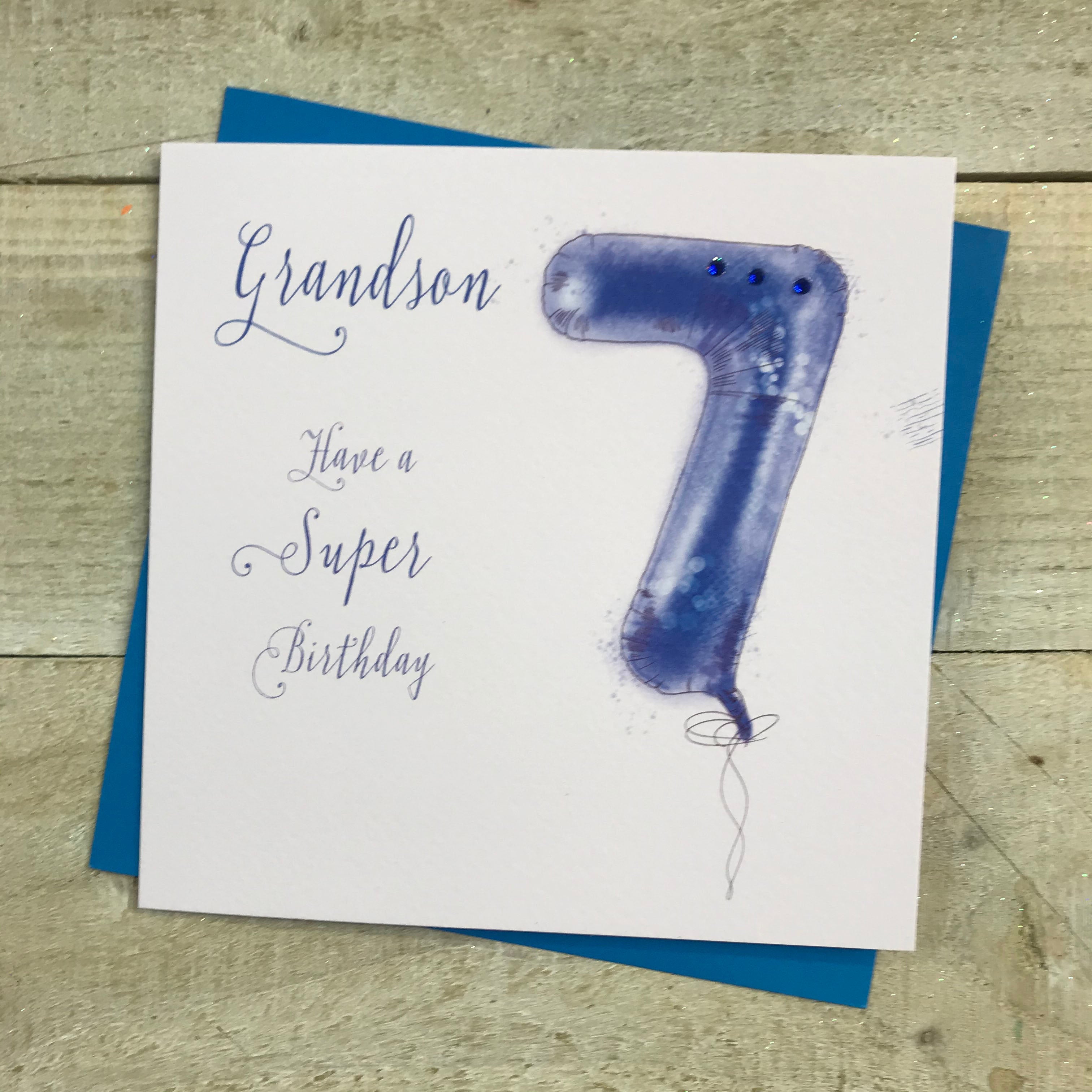 Birthday Card - Age 7  Grandson / Blue Helium Balloon Numbered 7