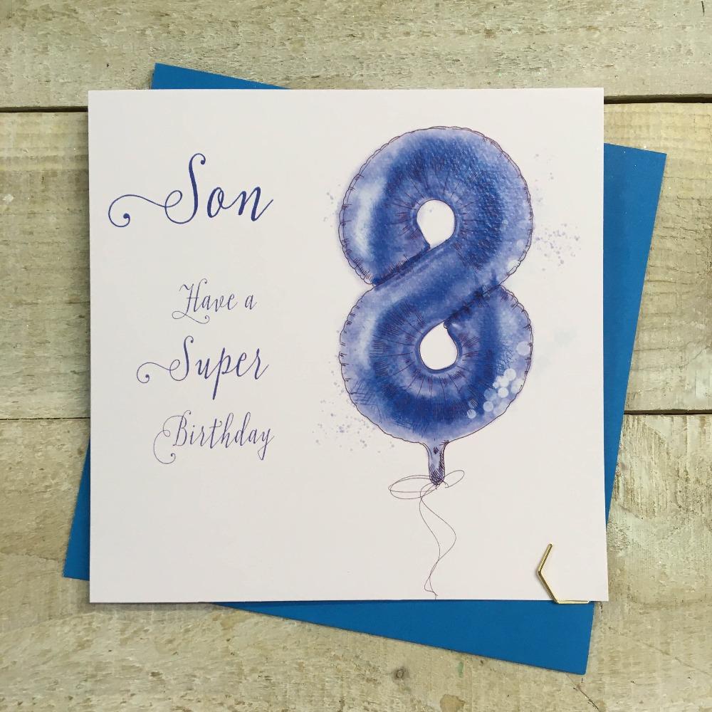 Birthday Card - Age 8 / Son / Blue '8' Balloon