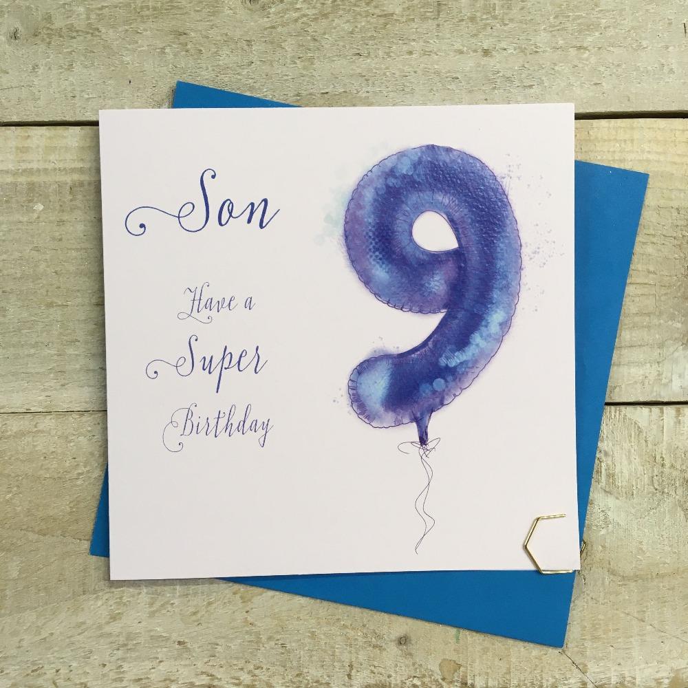 Birthday Card - Age 9 / Son / Blue '9' Balloon