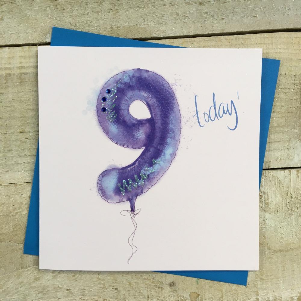 Birthday Card - Age 9 / '9 Today!' & Blue '9' Balloon