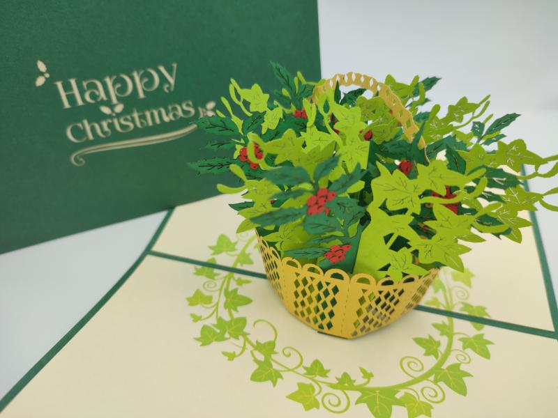 Christmas Pop Up Card -  Holly & Ivy Shrub
