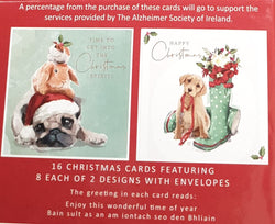 Charity Christmas Card (In Irish & English) - Box of 16 / Alzheimer Society of Ireland - Cute Pug, Rabbit & Guinea Pig