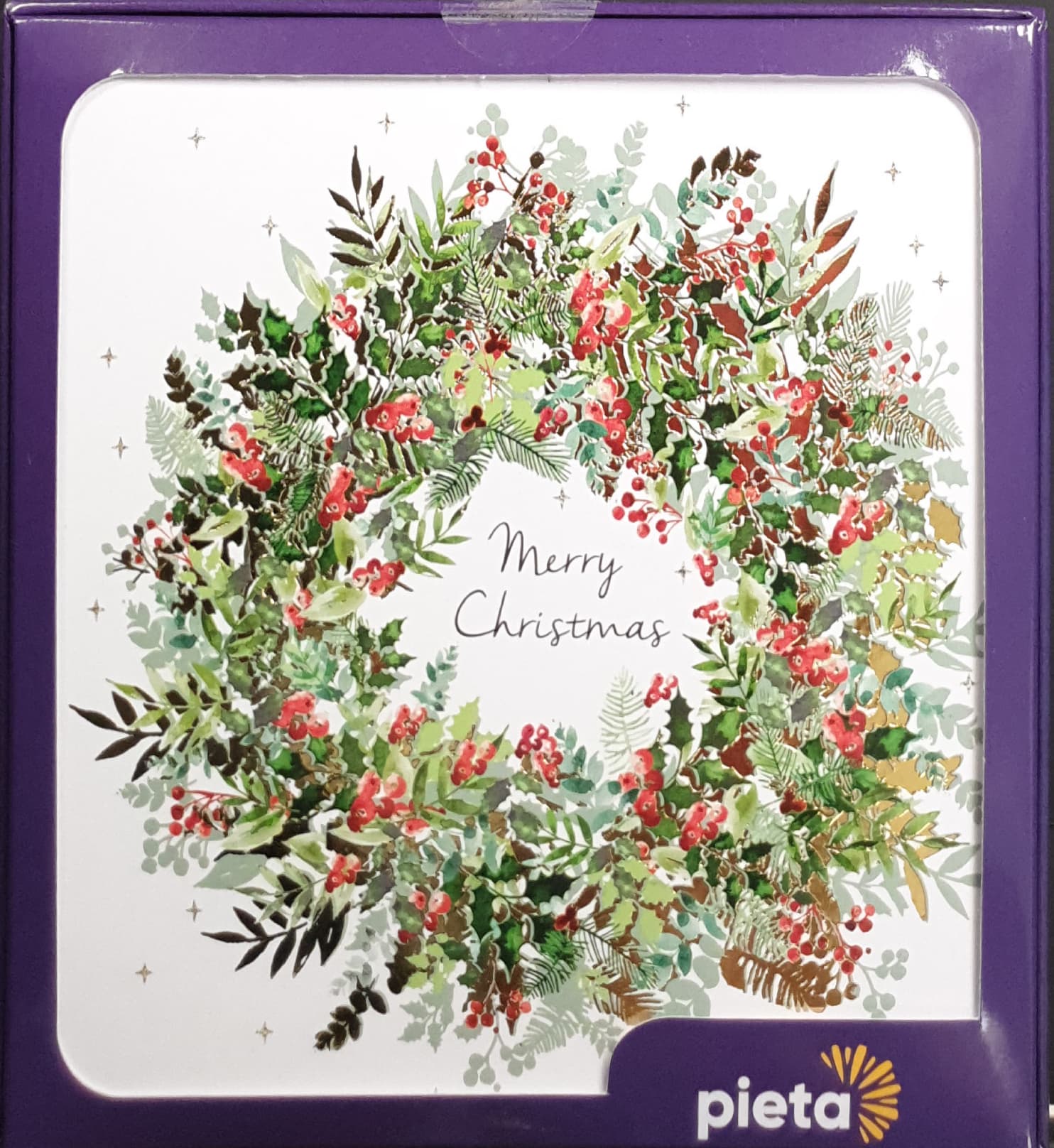 Charity Christmas Card (In Irish & English) - Box of 16 / Pieta - Christmas Wreath & Berries