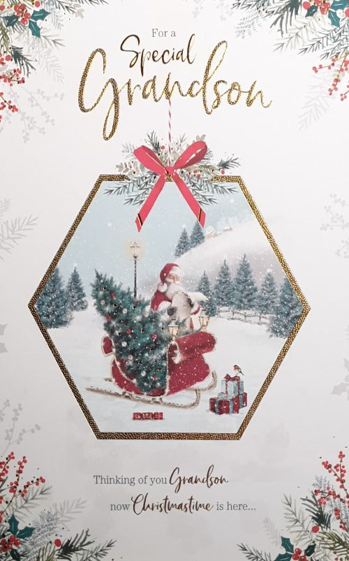 Handgefertigte Weihnachtskarte "Santa's Auf Dem Weg" Für Enkelin, 16x16 Cm, Mit Strass & Umschlag