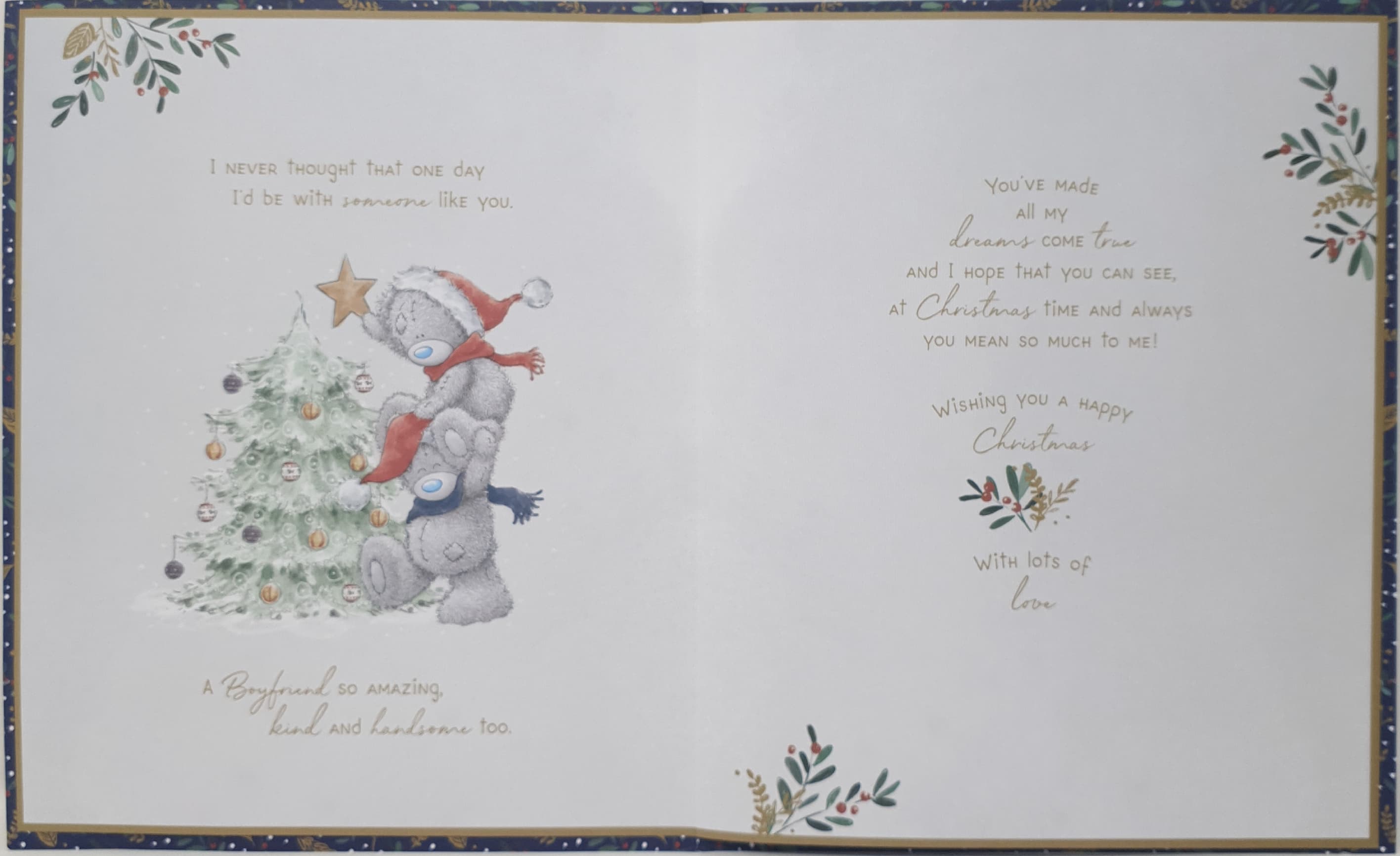 Boyfriend Christmas Card / Cute Bears Putting Tree on Trailer (Card In A Presentation Box)