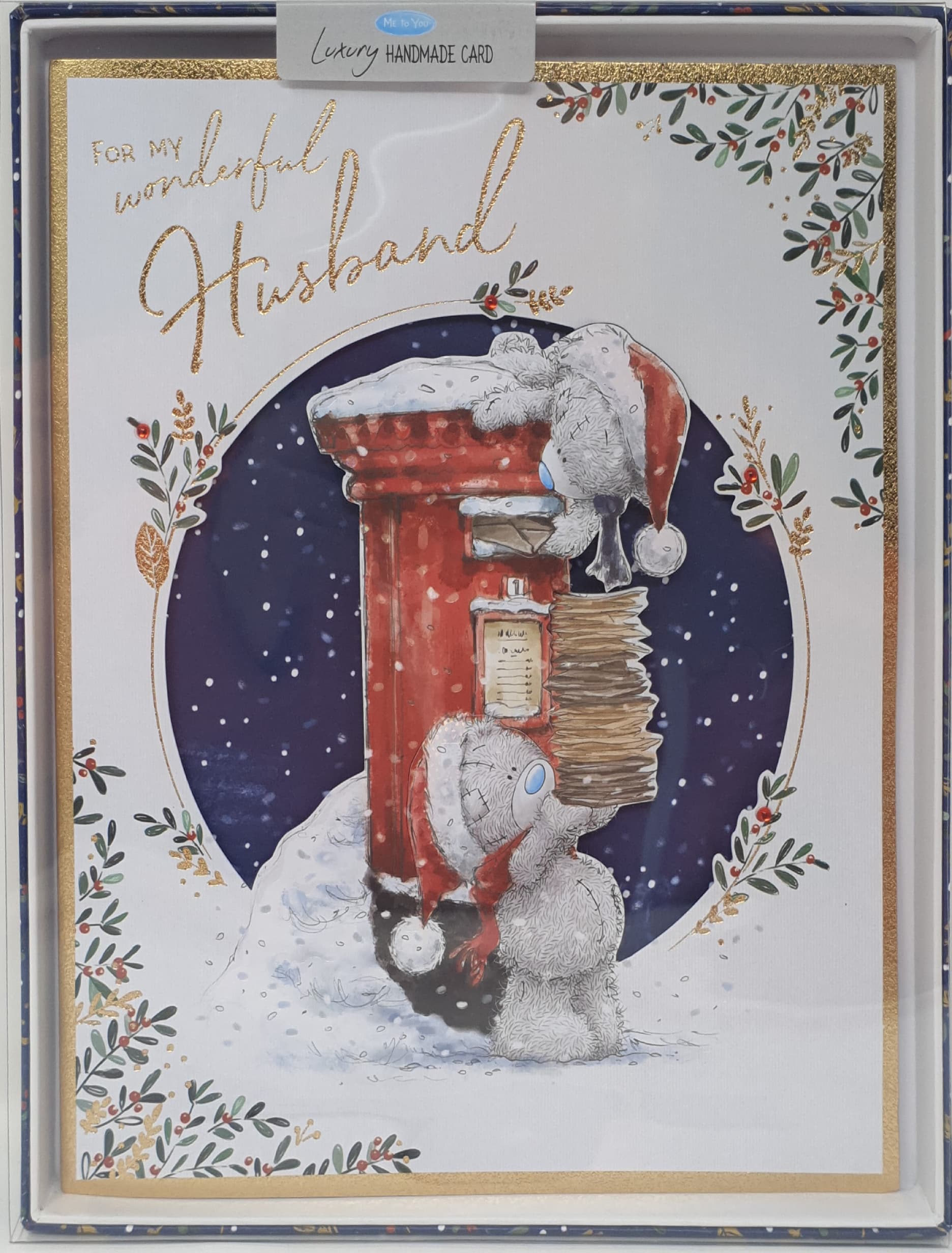 Husband Christmas Card / Cute Bears Putting Letters in Post Box (Card In A Presentation Box)