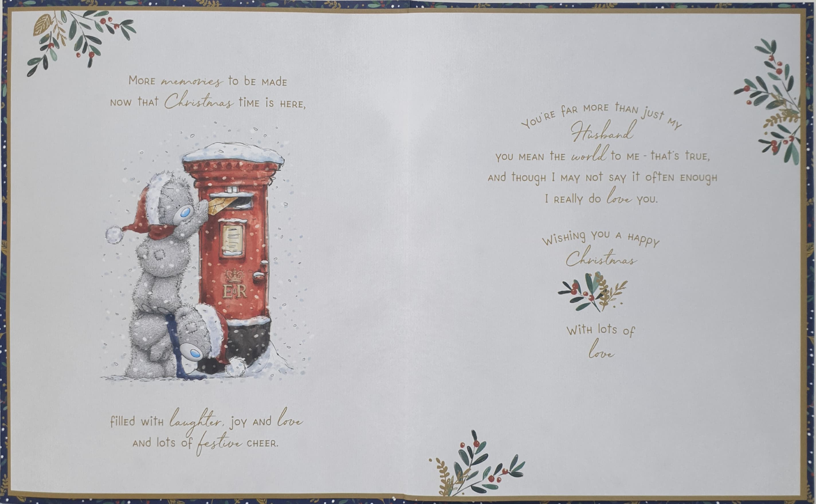 Husband Christmas Card / Cute Bears Putting Letters in Post Box (Card In A Presentation Box)