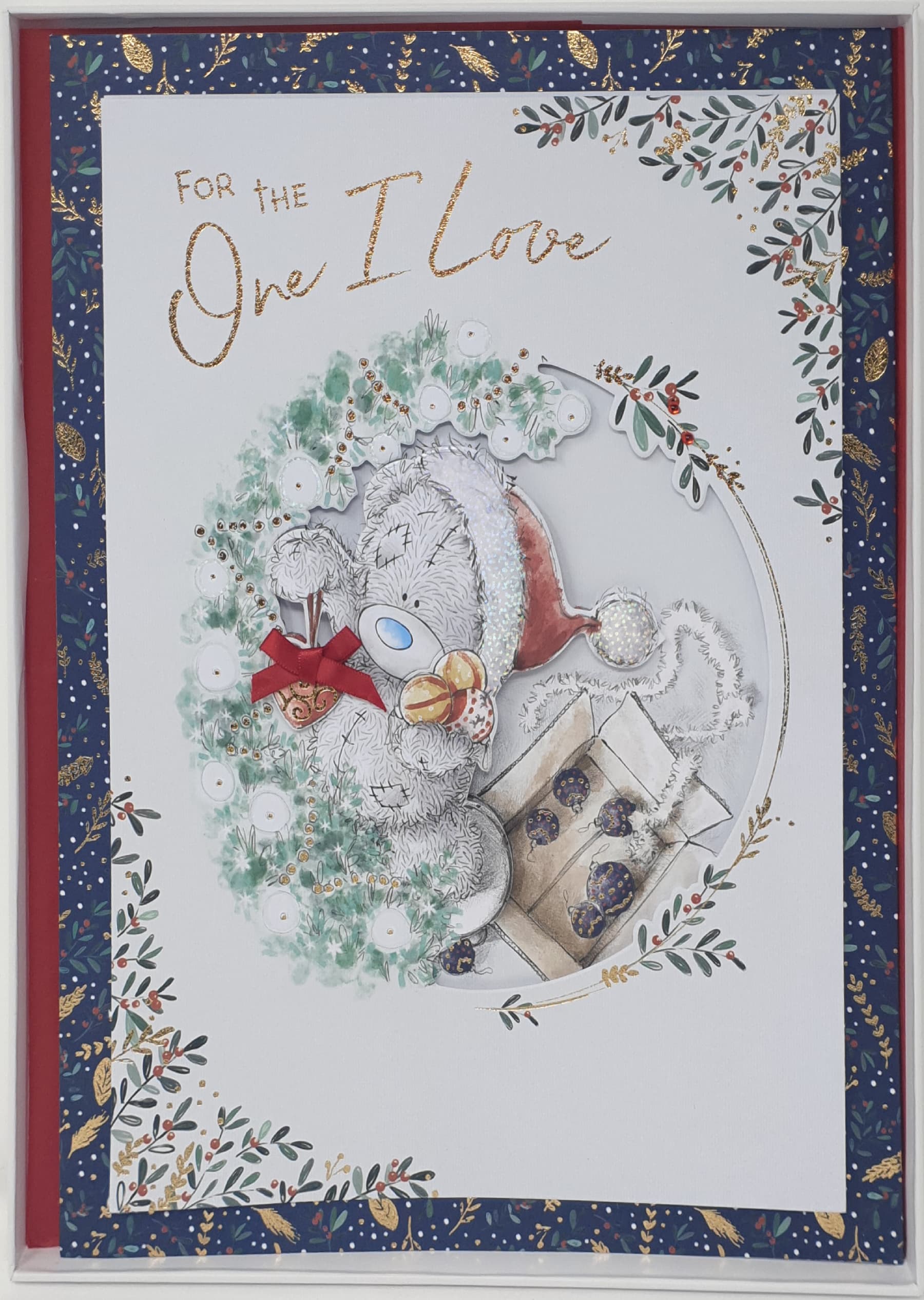 One I Love Christmas Card / Teddy Bear Decorating Garland (Card In A Presentation Box)