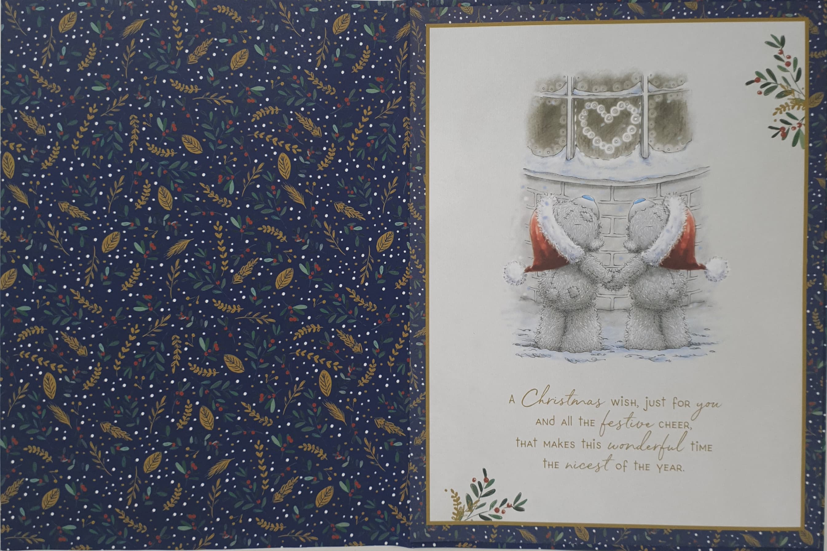 Girlfriend Christmas Card / Cute Bears Reaching for the Window (Card In A Presentation Box)