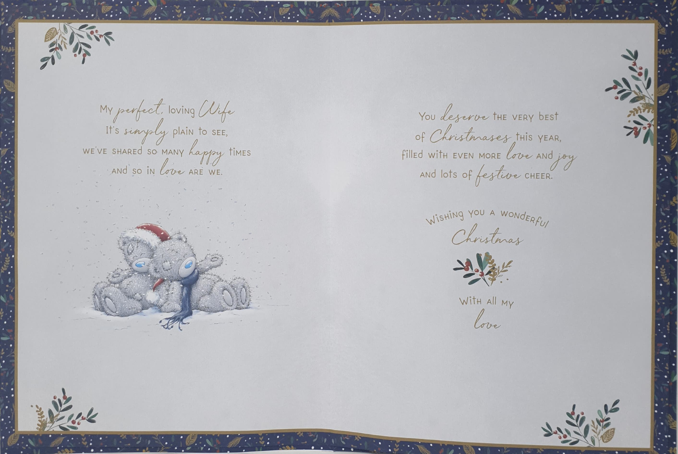 Wife Christmas Card / Teddy Bear Reaching to Decorate (Card In A Presentation Box)