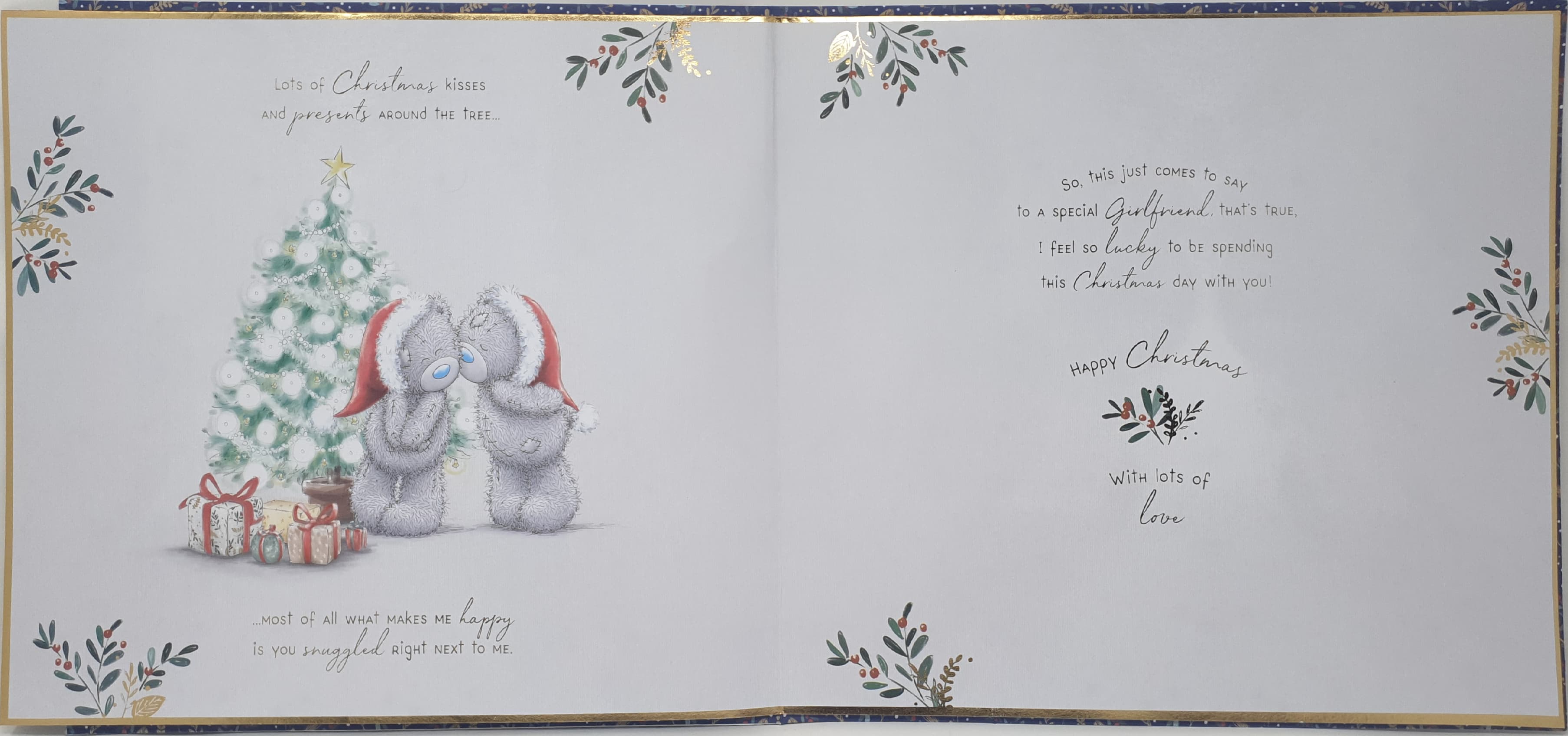 Girlfriend Christmas Card / Teddy Bears with Hot Chocolate (Card In A Presentation Box)