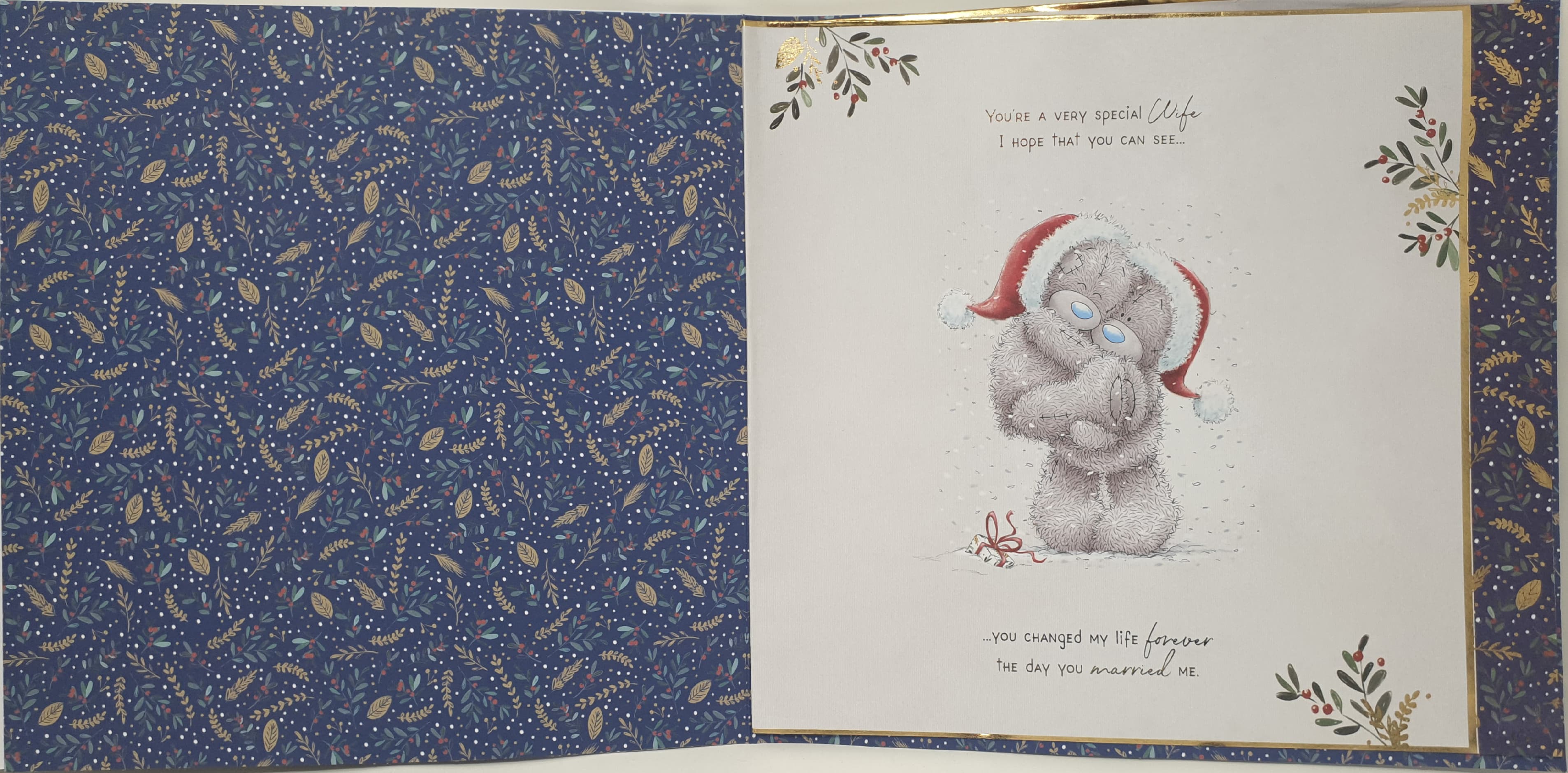 Wife Christmas Card / Cute Bears Hugging Beside Christmas Tree (Card In A Presentation Box)