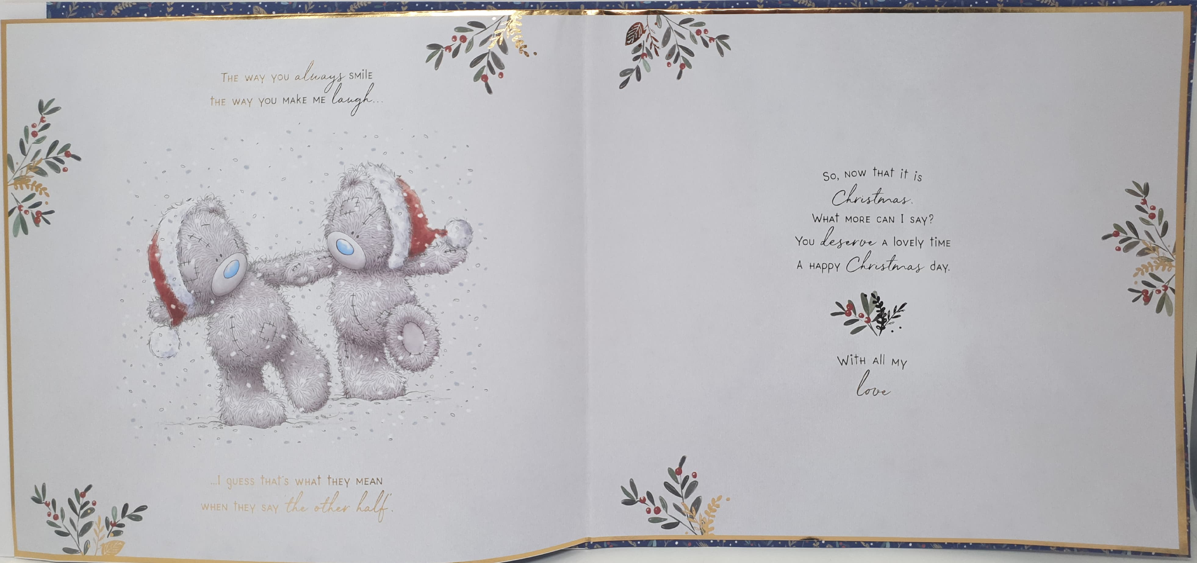 Wife Christmas Card / Cute Bears Hugging Beside Christmas Tree (Card In A Presentation Box)