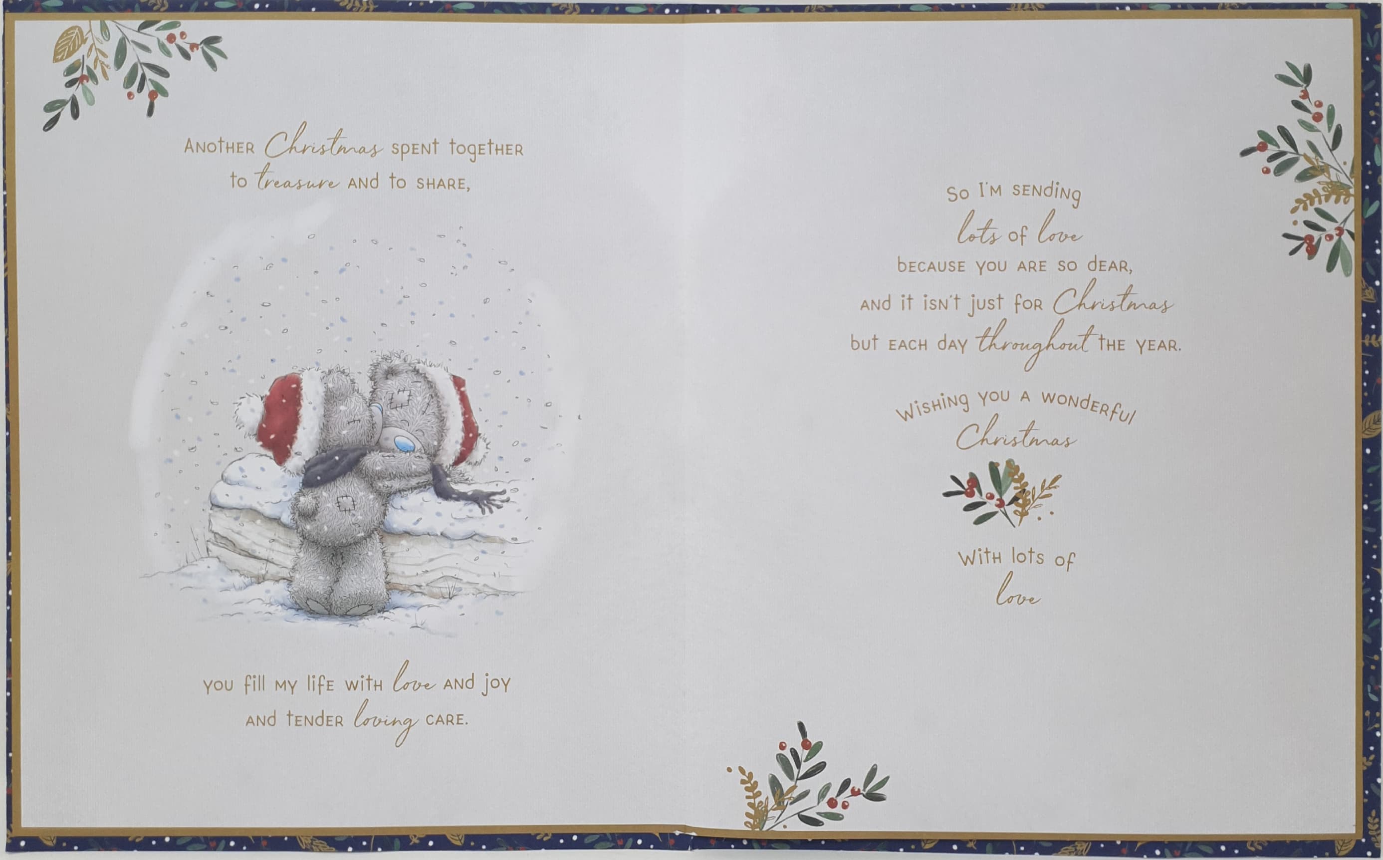 Wife Christmas Card - Very Special Wife / Cute Teddy Bear Reaching for Berries (Card In A Presentation Box)