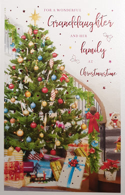Granddaughter And Her Family Christmas Card - Presents Under The Decorated Tree