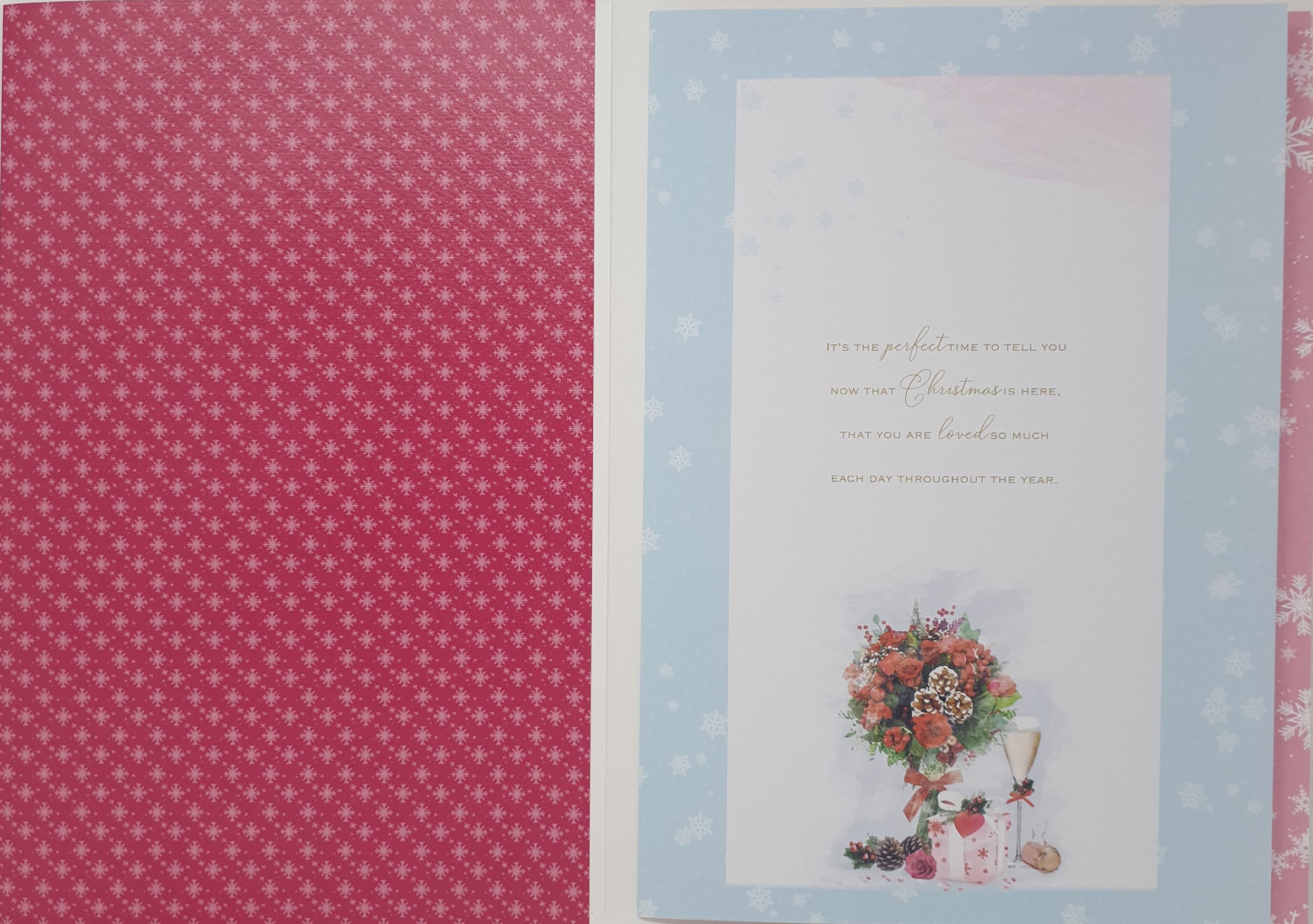 Wife Christmas Card - Decorated Pile of Gifts & Wine (Card In A Presentation Box)