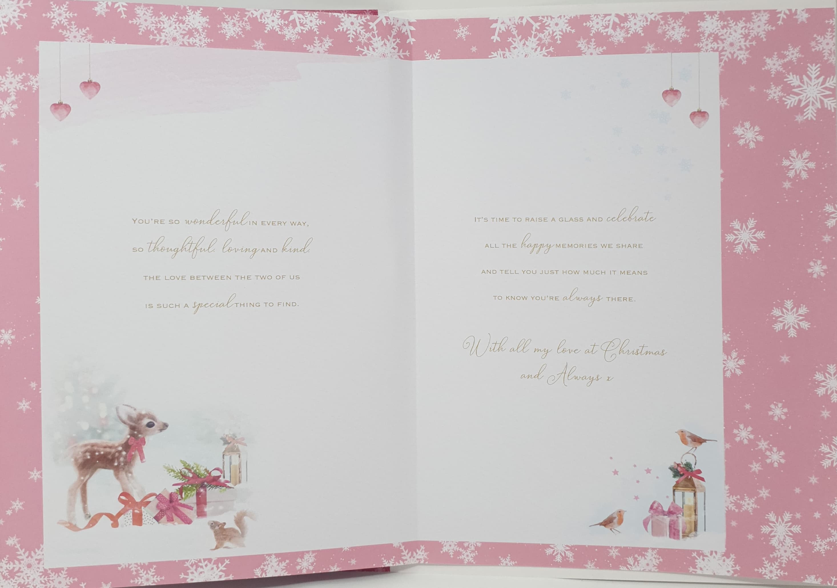 Wife Christmas Card - Decorated Pile of Gifts & Wine (Card In A Presentation Box)