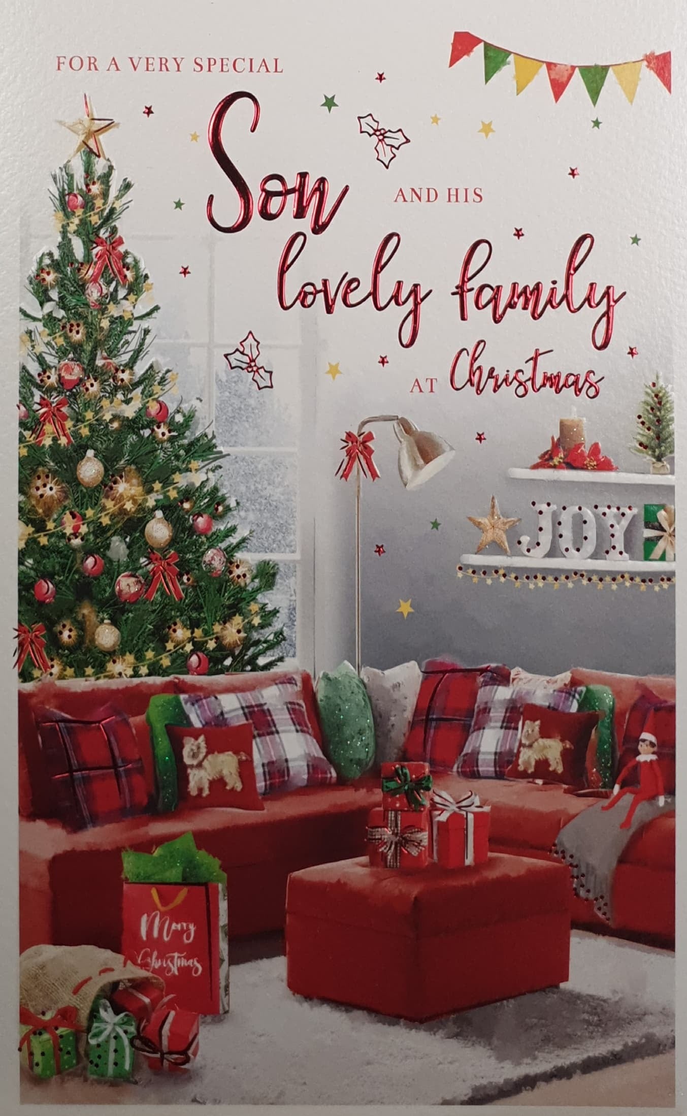 Son & Family Christmas Card -  Festive Living Room & Tree
