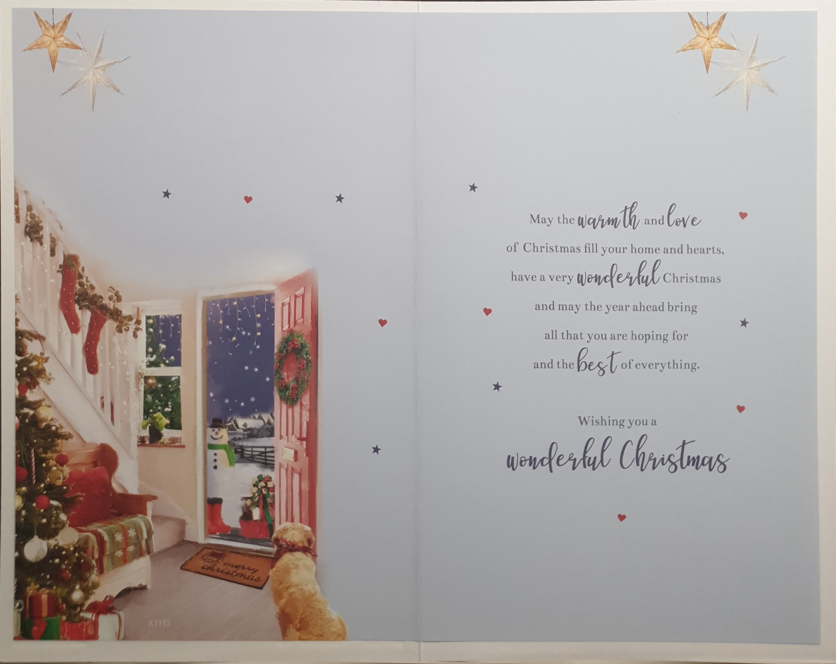 Son & Daughter-in-Law Christmas Card - Golden Retriever & Decorated Hallway