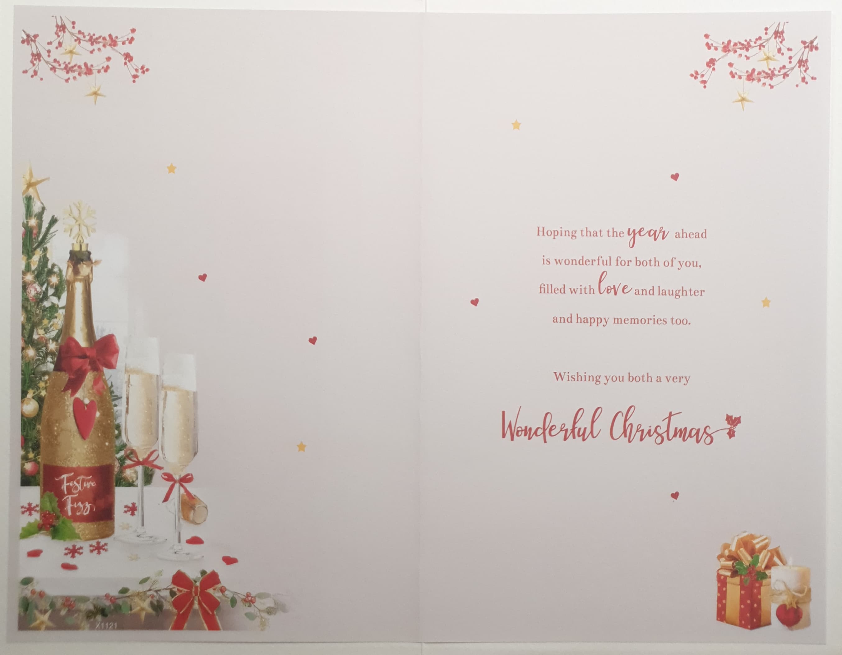 Son & His Girlfriend Christmas Card - Champagne & Decorations on Table