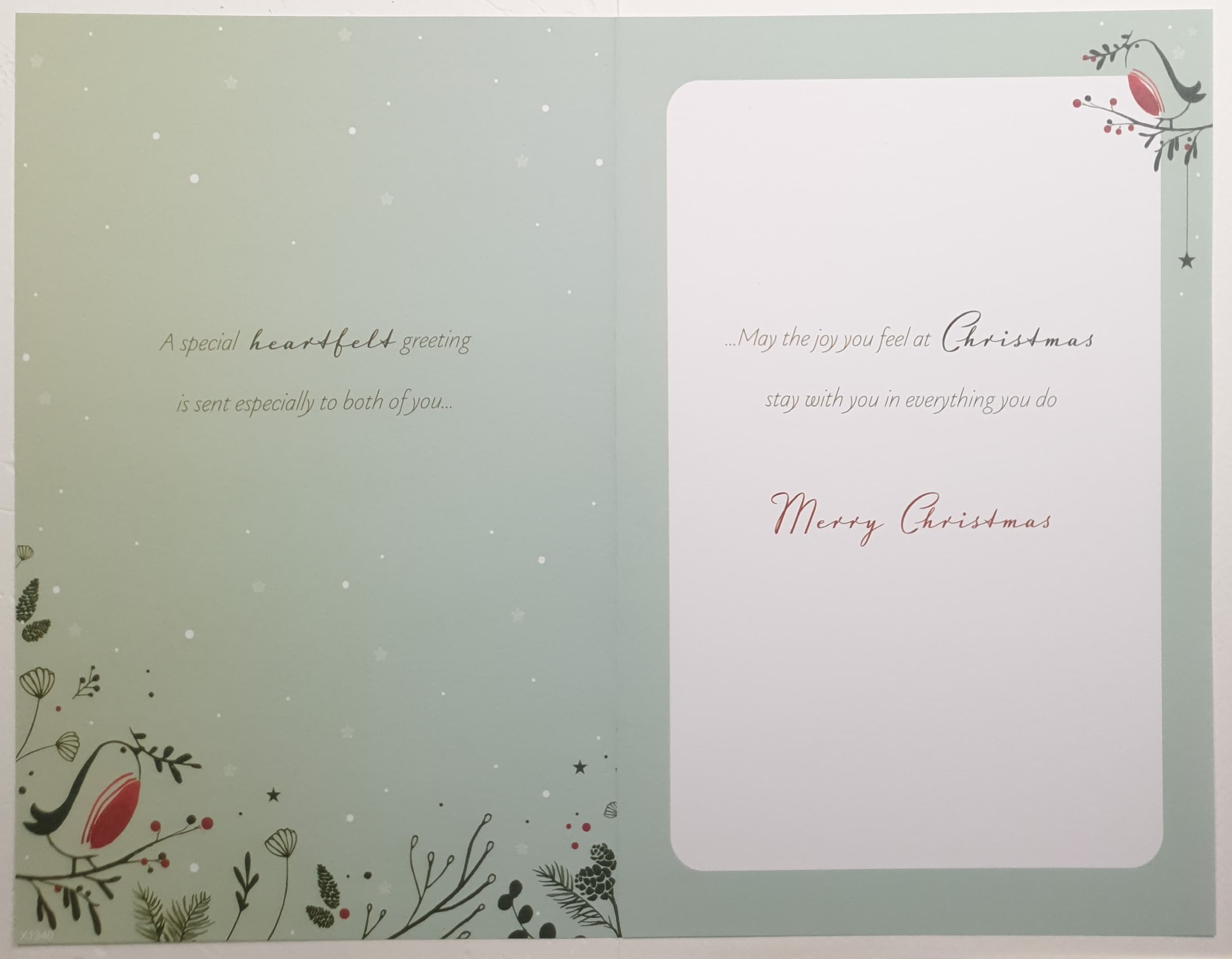Son & Daughter in Law Christmas Card - Shiny Gold Flowers & Robins