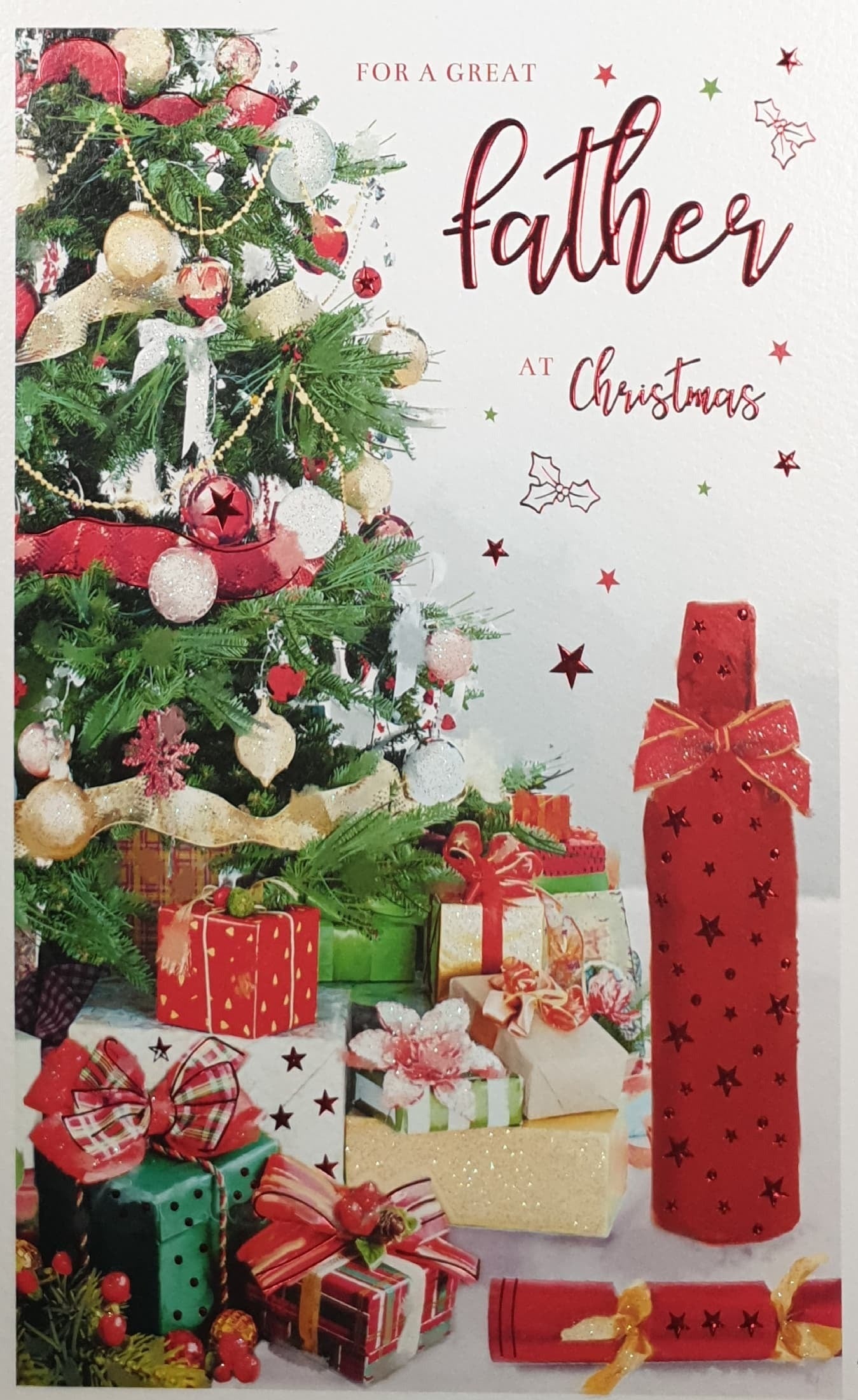 Father Christmas Card - Wrapped Bottle of Wine & Boxes