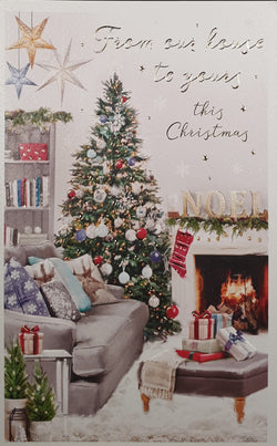 From Our House To Yours Christmas Card - Decorations Around Fireplace