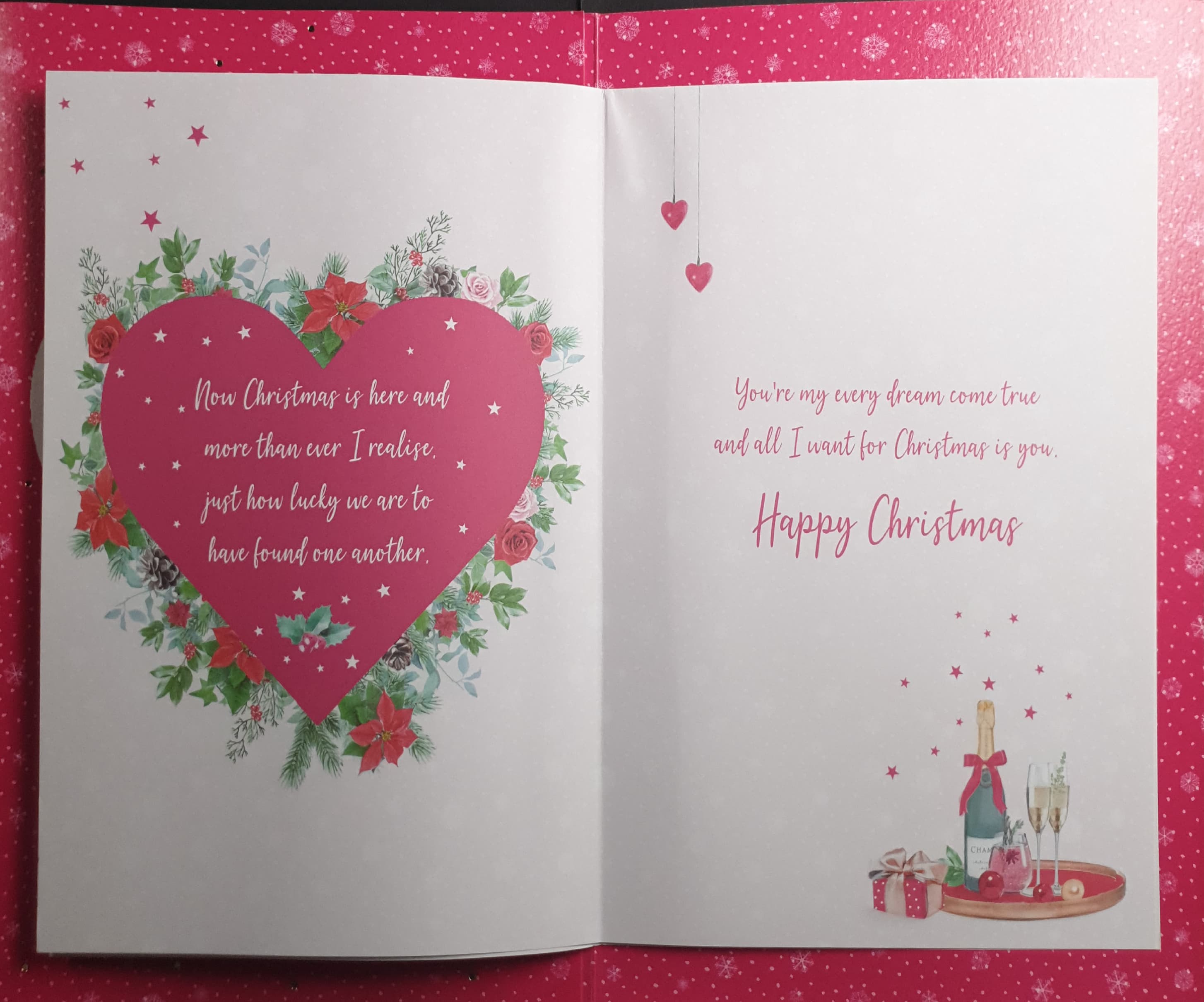 Wife Christmas Card - With Love / Heart with Floral Background