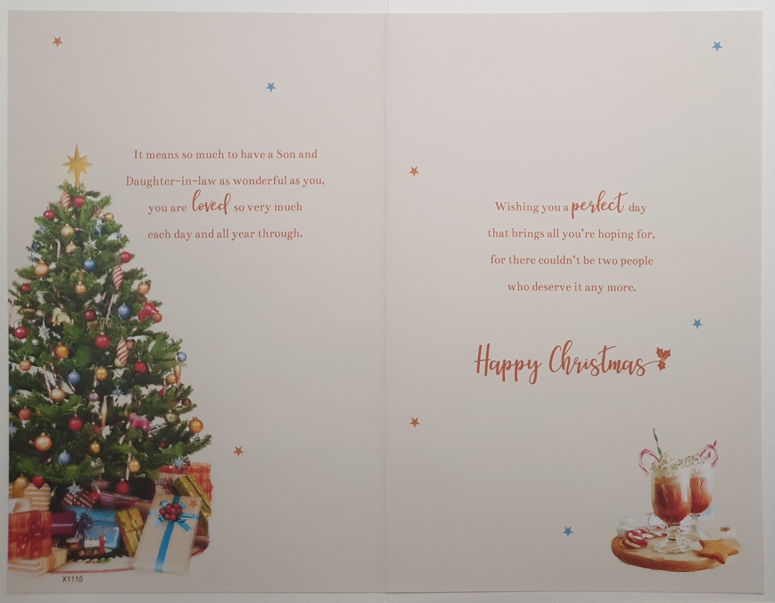 Son & Daughter in Law Christmas Card - Colourful Decorated Christmas Tree