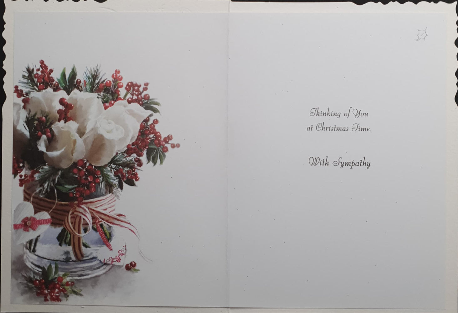 Sympathy Christmas Card - Special Thoughts / White Roses & Berries