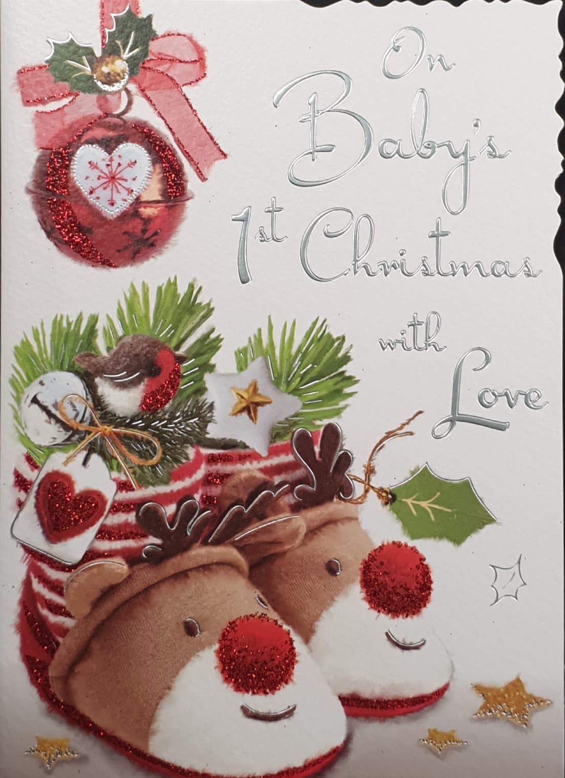 Baby's First Christmas Card - With Love / Happy Rudolph Slippers & Decorations