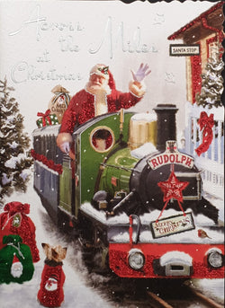 Across The Miles Christmas Card - Santa Arriving on Green Train