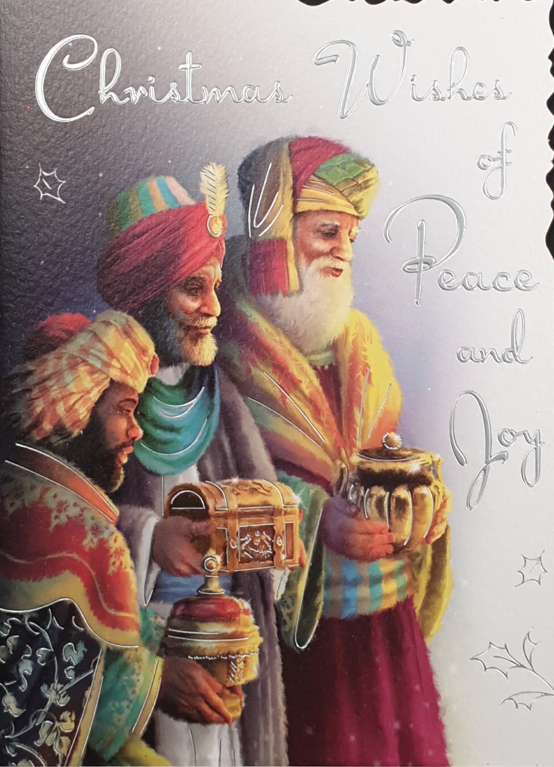 Religious Christmas Card - Peace & Joy / Three Kings Offering Gifts