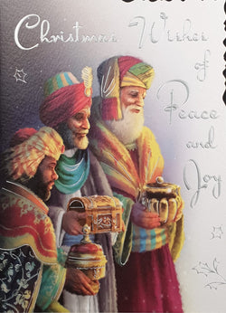 Religious Christmas Card - Peace & Joy / Three Kings Offering Gifts