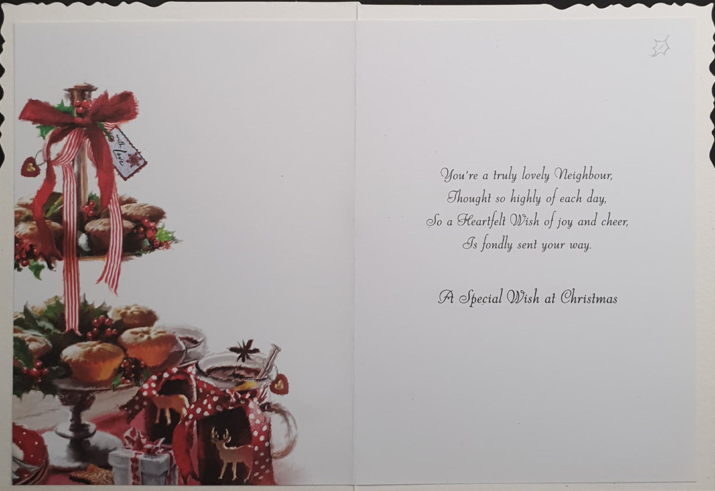 Special Neighbour Christmas Card - Mince Pies & Mulled Wine with Red Ribbons