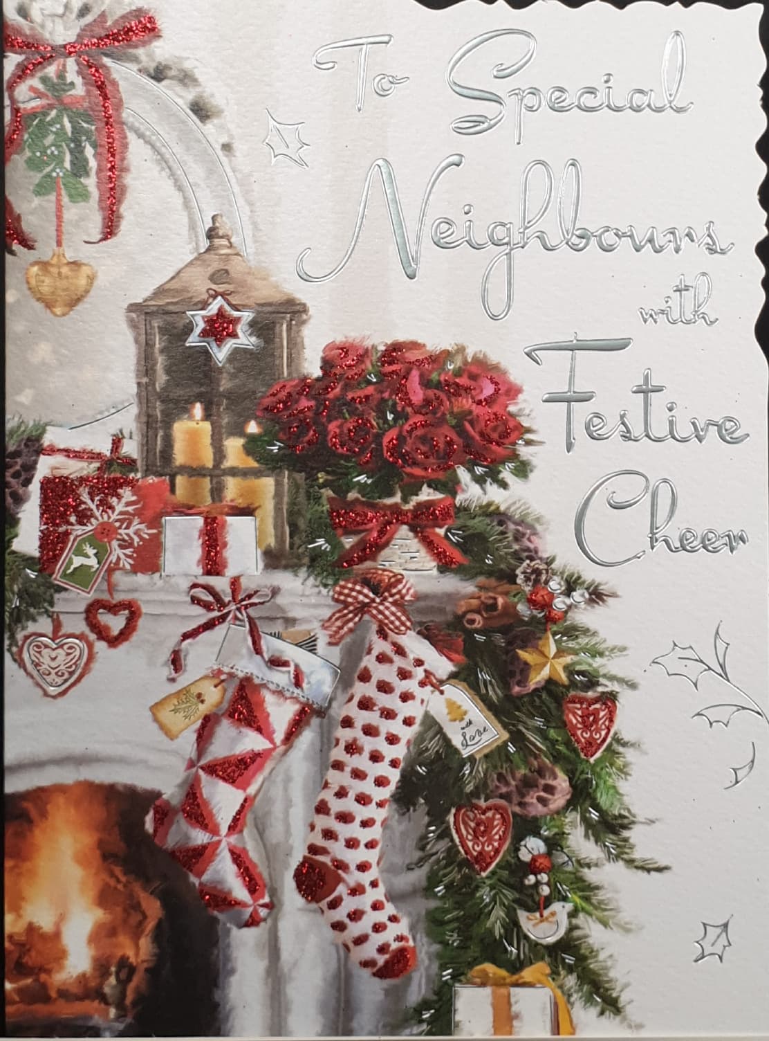 Neighbours Christmas Card - Blessings / Christmas Stockings Hanging from Mantelpiece