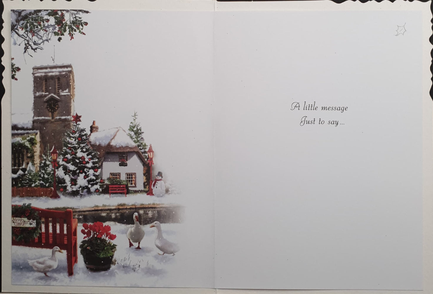 Thinking of You Christmas Card - White Ducks on Snowy Lakeside