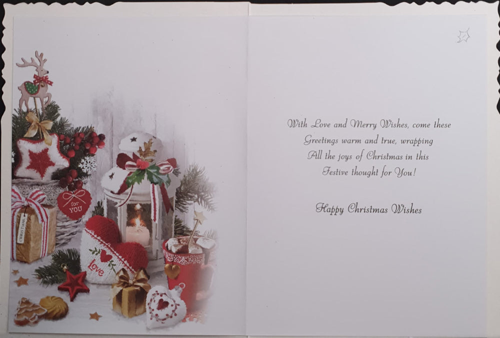 Cousin Christmas Card - Lantern with Gifts & Sparkly Decorations