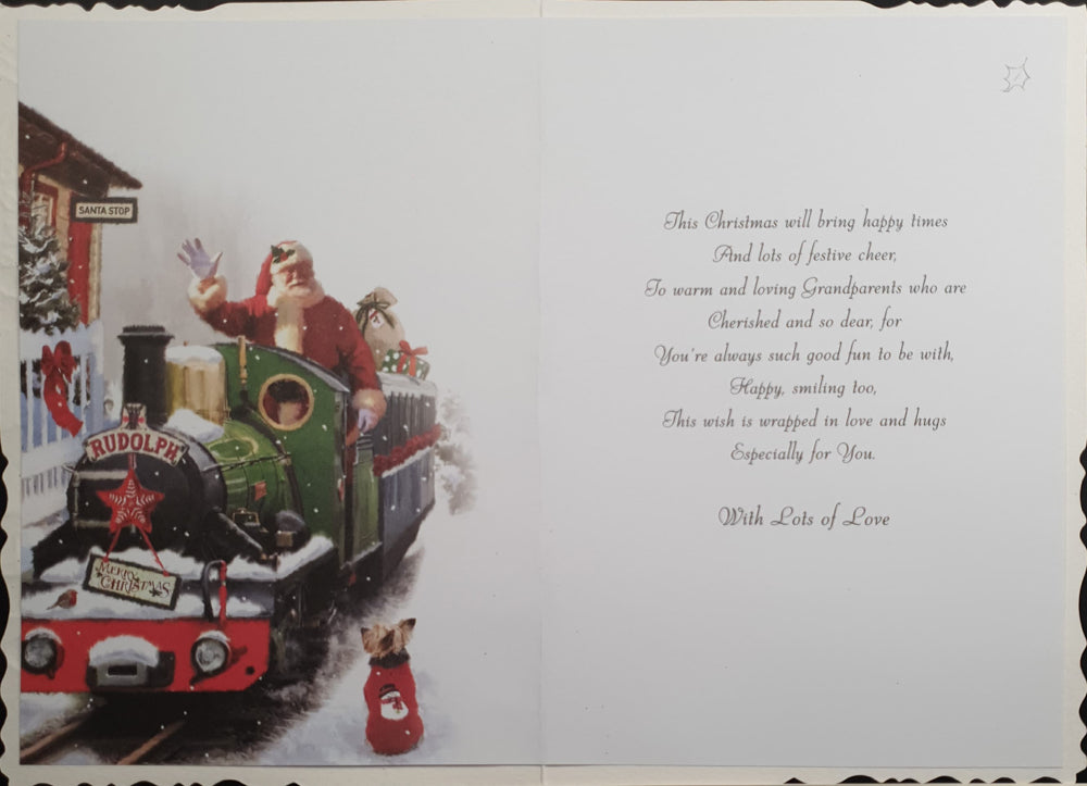 Grandparents Christmas Card - Santa on Green Christmas Train