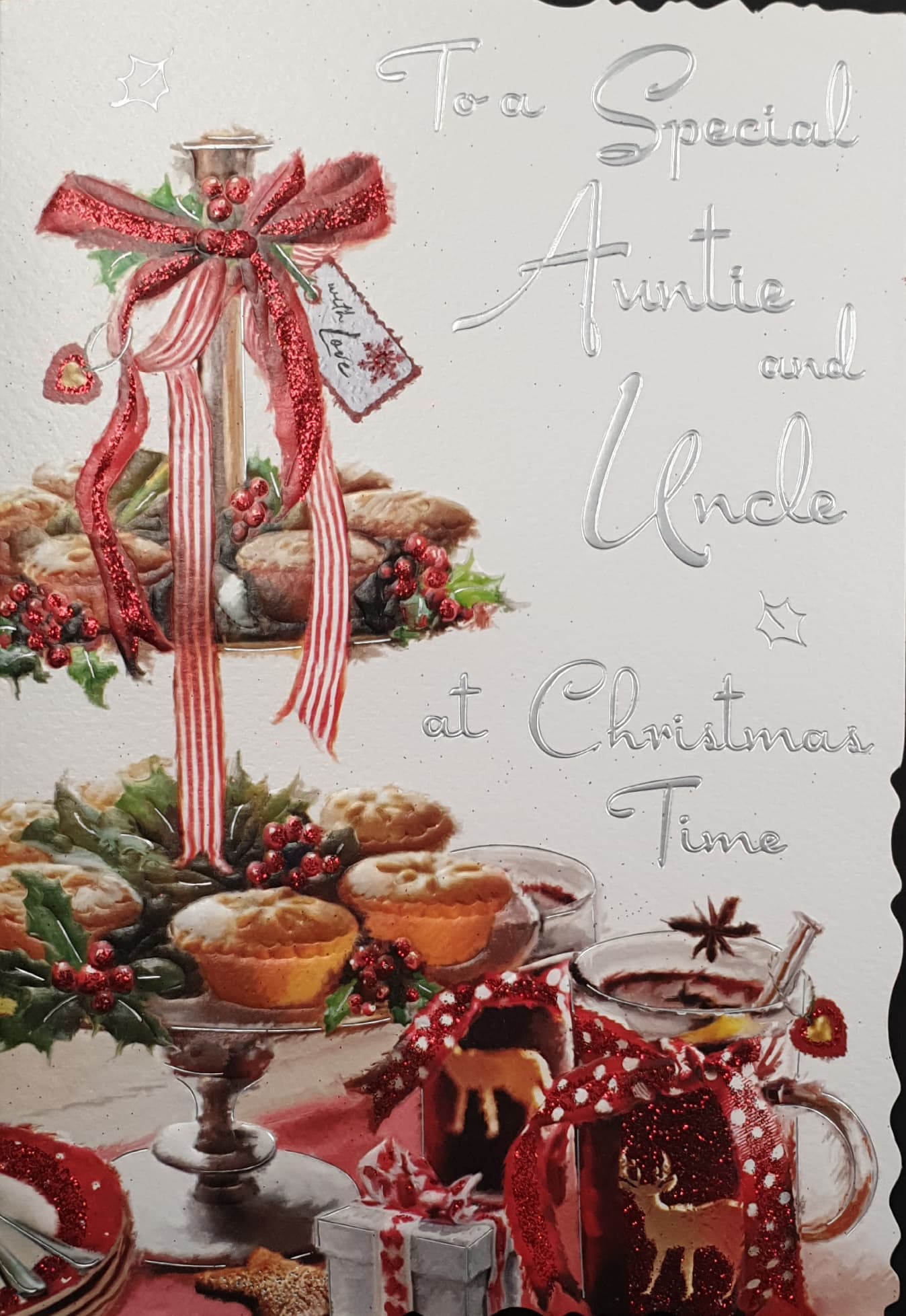 Auntie and Uncle Christmas Card - Decorated Mince Pies & Mulled Wine