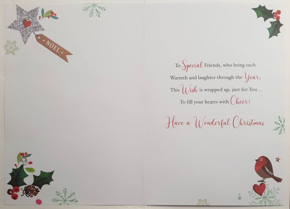 Special Friends Christmas Card - Robins & Decorated Red Star Bauble