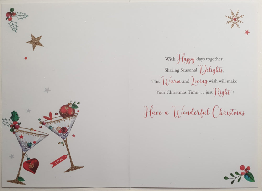 Daughter & Her Partner Christmas Card - Champagne & Decorated Sparkly Glasses