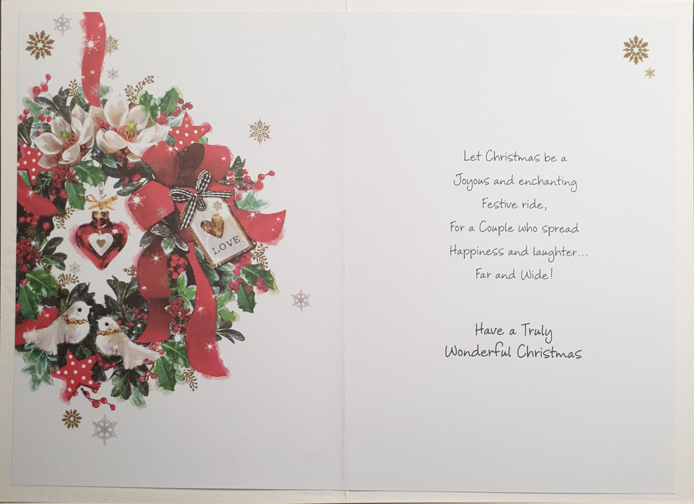 Special Couple Christmas Card - White Love Birds & Wreath