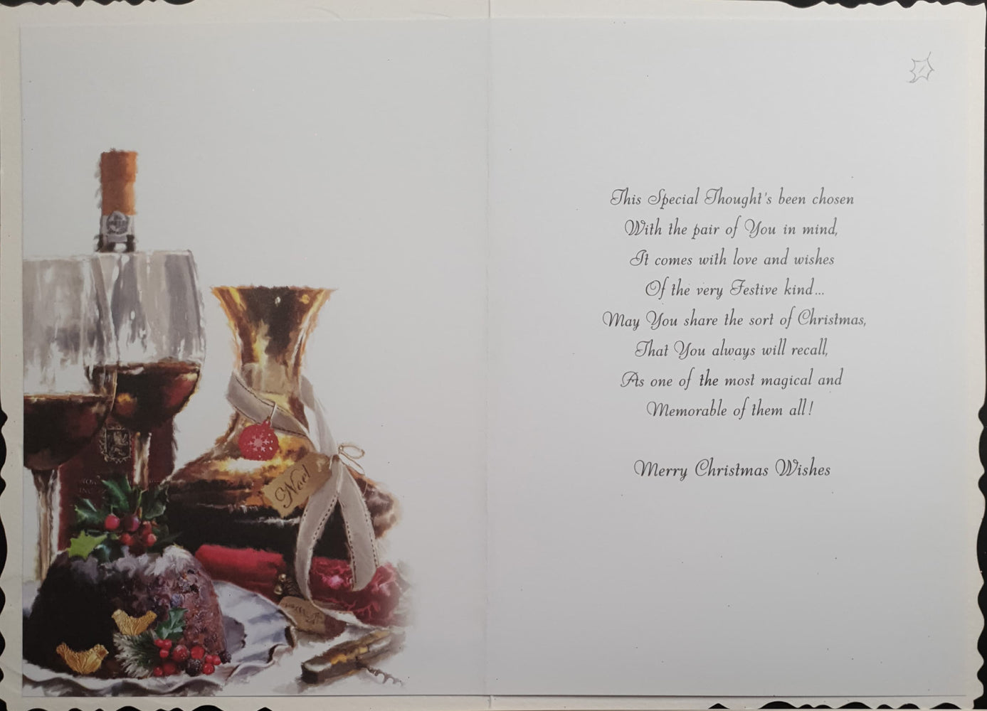 Special Brother And His Partner Christmas Card - Red Wine & Pudding