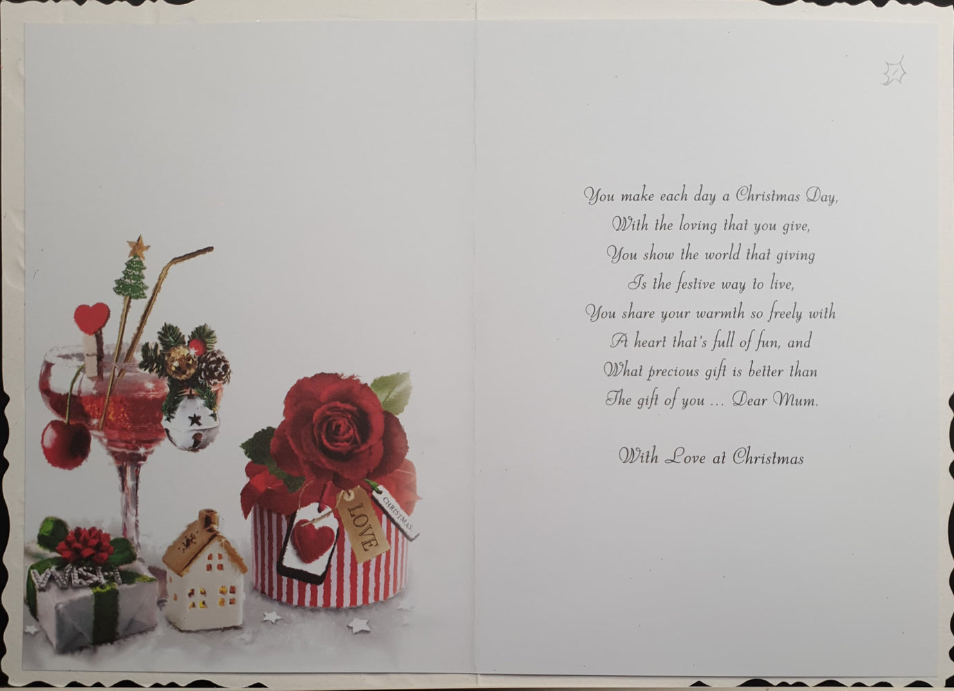 Mum Christmas Card - Red Wine & Gifts With Rose