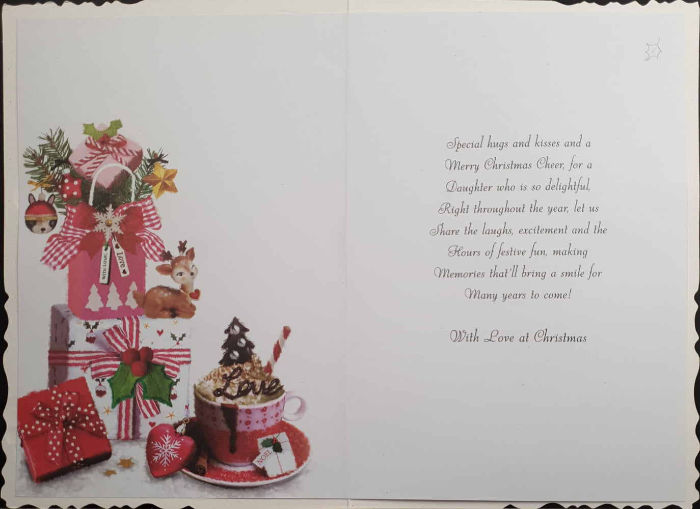 Daughter Christmas Card - Hot Chocolate & Little Reindeer